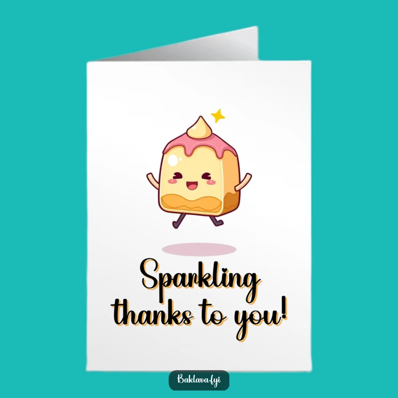 Free Printable Baklava Thank You Card: Whimsical Jumping Slice Sparkle Funny Downloadable Gift