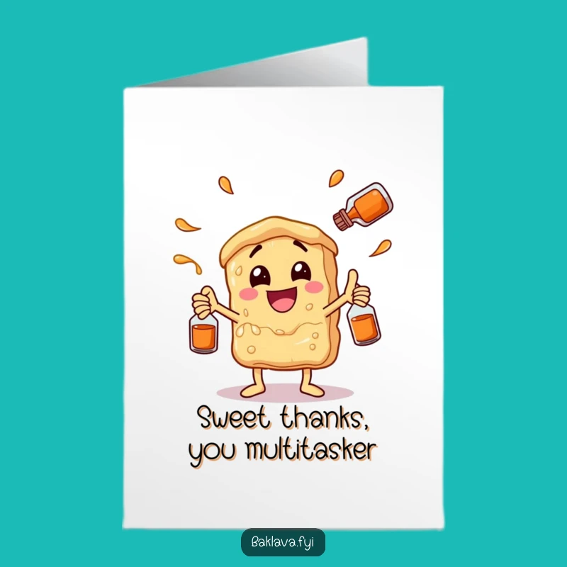 Free Printable Thank You Card: Juggling Baklava Sweet Gratitude