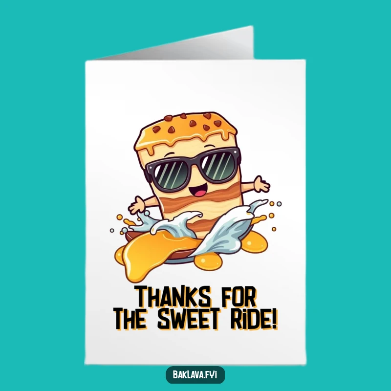 Free Printable Thank You Card: Groovy Surfing Baklava for Sweet Gratitude