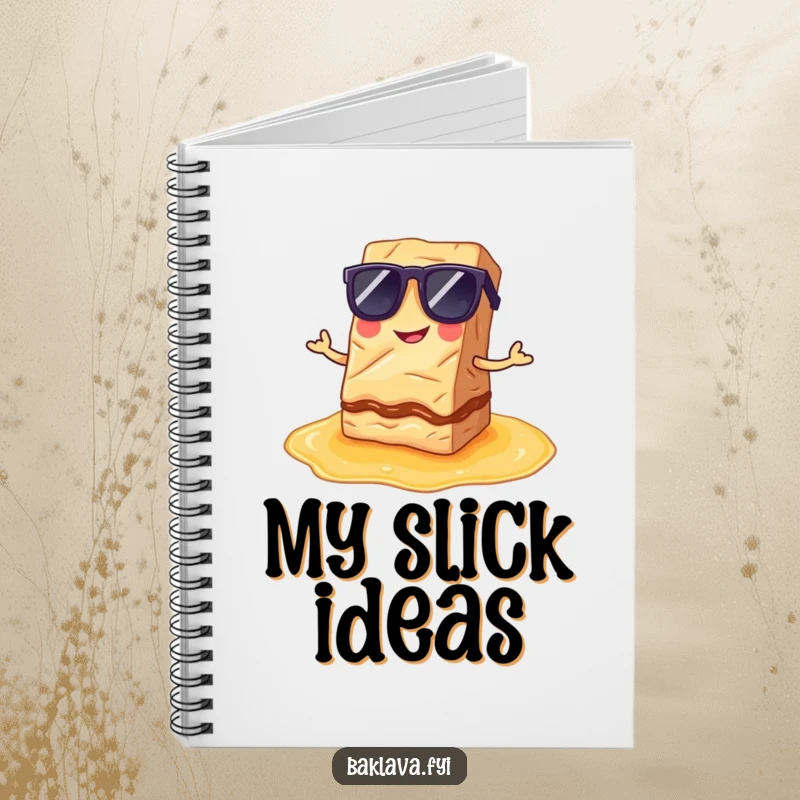 Funny Notebook: A baklava slice in sunglasses poses on syrup, inspiring cool and funny notes.