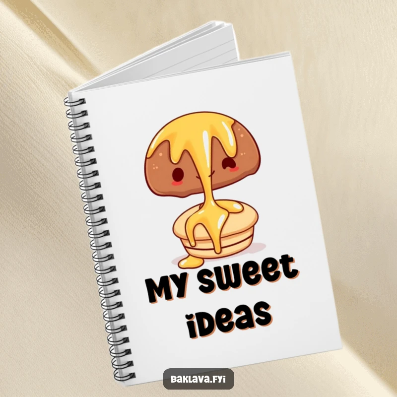 Funny notebook with a happy syrup drizzle over a pastry, an inspiring and humorous journal for everyday use.