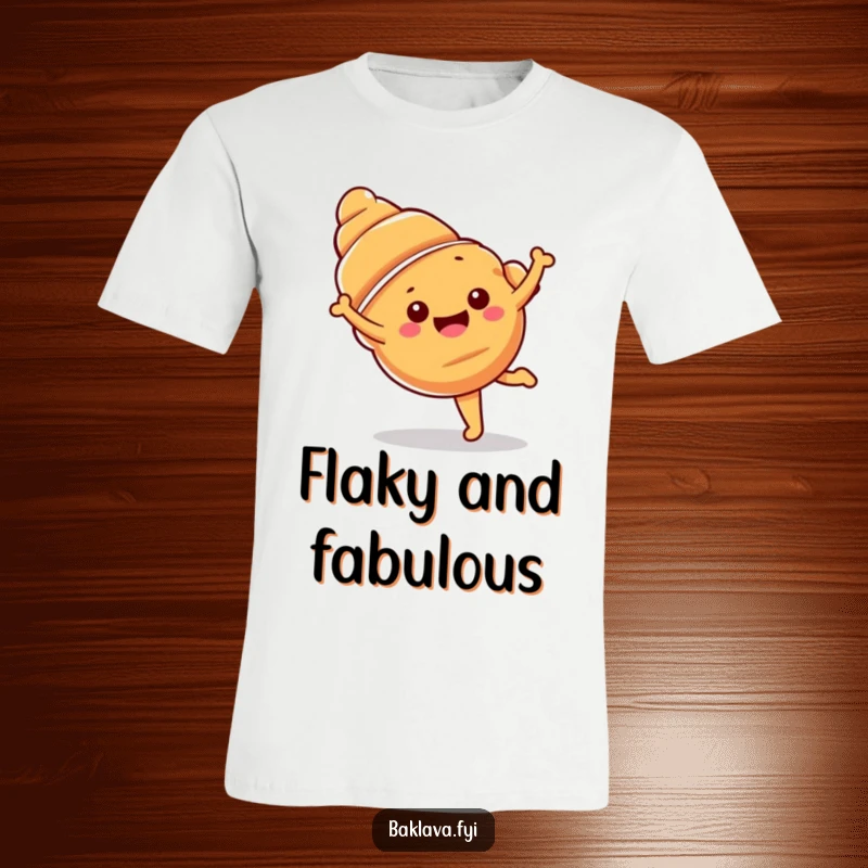 Funny croissant t-shirt featuring a happy croissant doing a cartwheel, full of breakfast energy.
