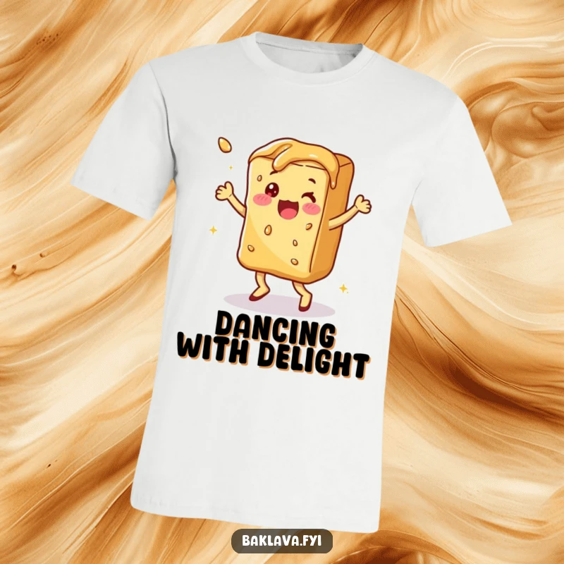 Funny syrupy baklava doing a happy dance, a delightful and funny t-shirt.
