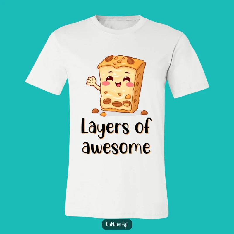 Funny Baklava Nutty Slice T-Shirt: Cheerful Waving Character, Hilarious Dessert Apparel Gift