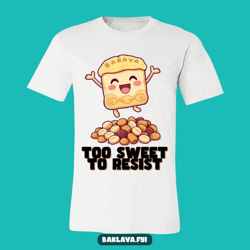 Funny Baklava Jumping T-Shirt: Hilarious Pastry Character Leaping Action Tee