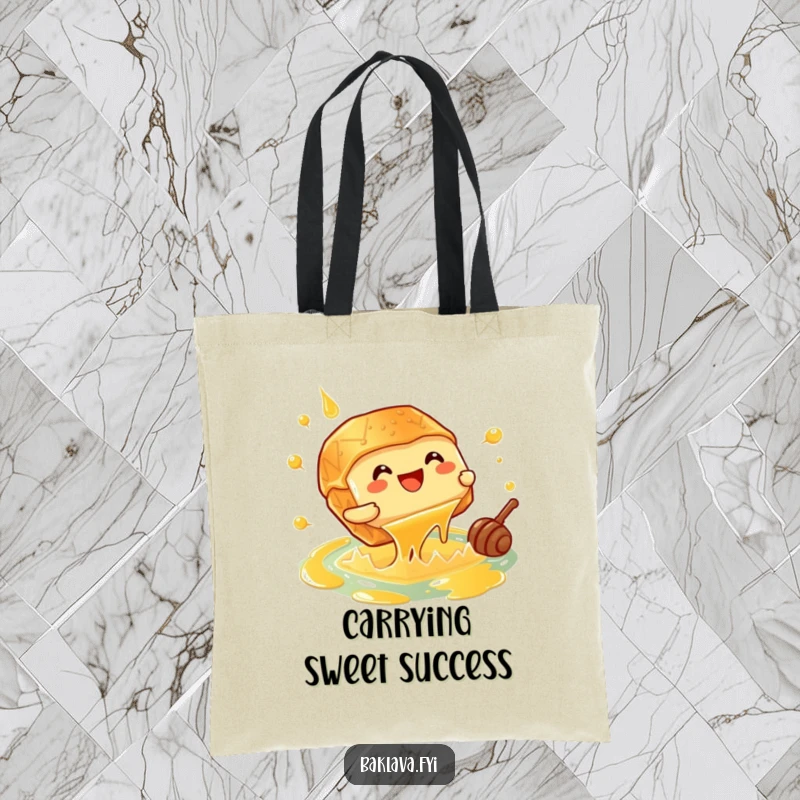 Funny giggling baklava piece cannonballing into a honey pool, a delightful tote bag for everyday use.